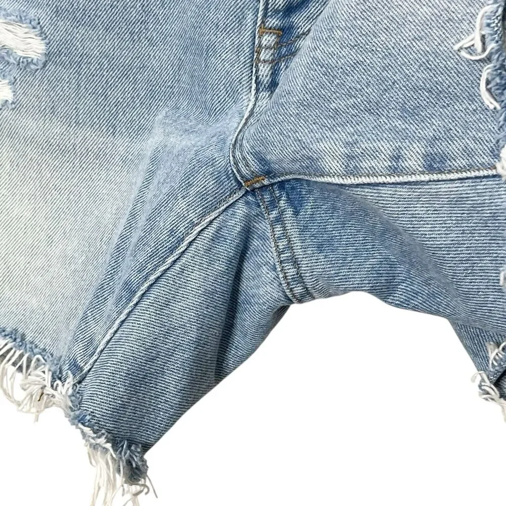 Madewell Denim Shorts Selton Wash Distressed Raw Hem Size 24